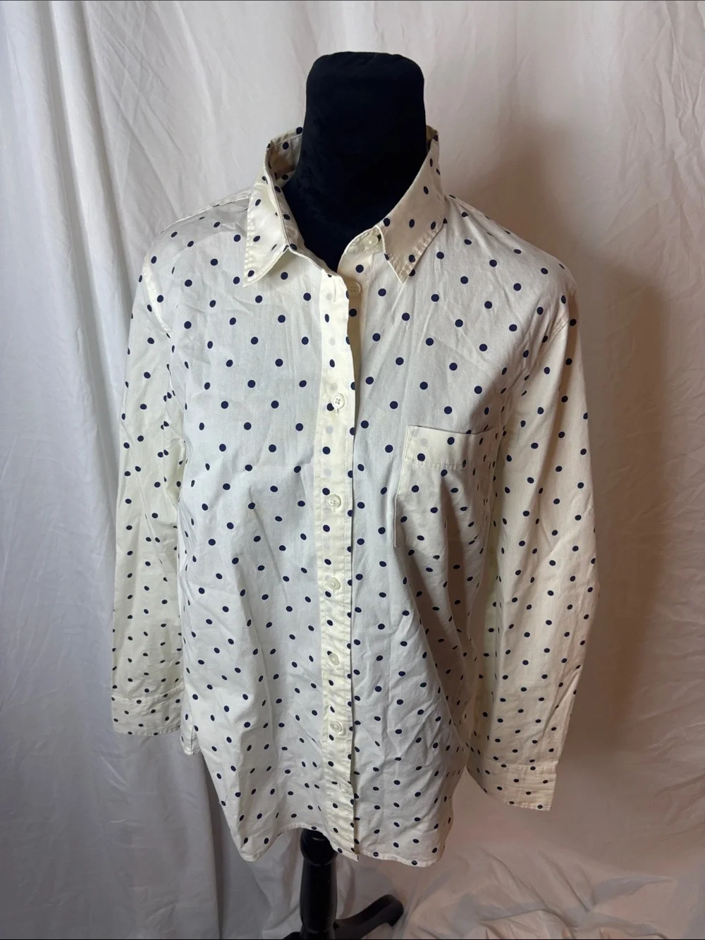 J. Crew Cream Button-Down Shirt with Navy Polka Dots